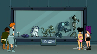 Illustration for article titled Futurama turns intelligent design on its head with robot evolution
